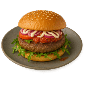 Beef Burger , hot tomato chutney