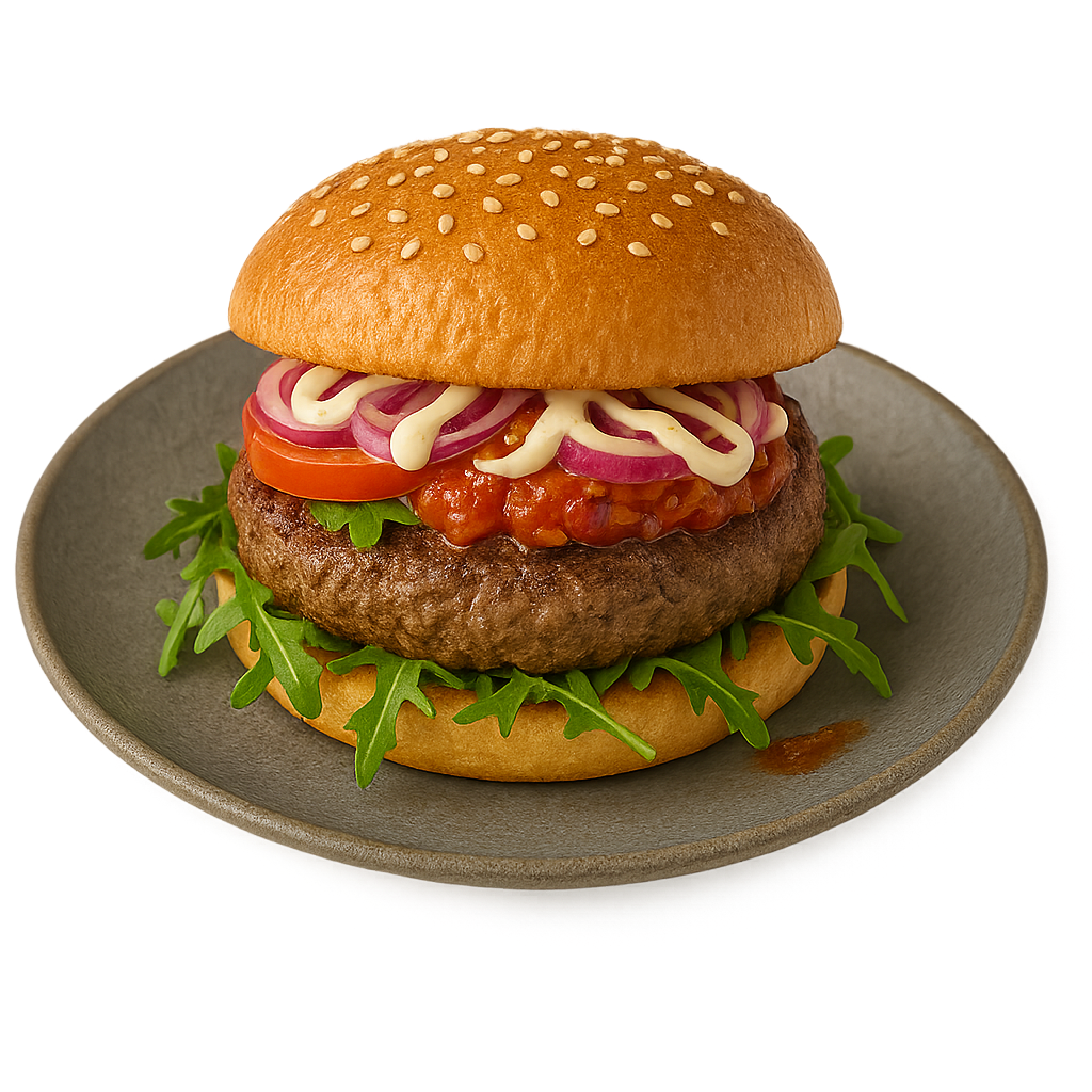 Beef Burger , hot tomato chutney